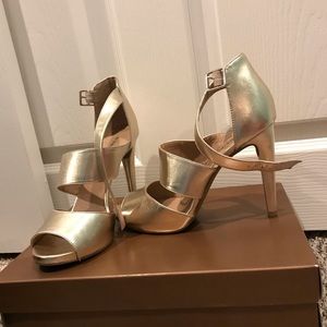 Gold strappy heels